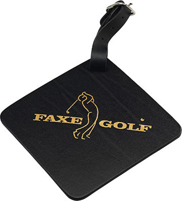 Bagmærke i sort læder med rem, rombe