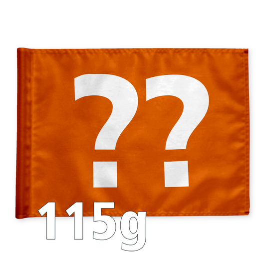 Stykvis golf flag i orange med valgfri hulnummer, 115 gram flagdug