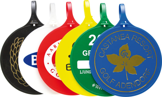 Bagmærke, hvid med tryk