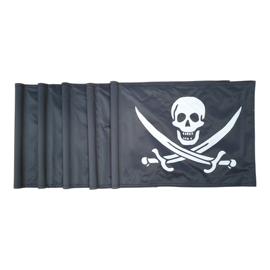 Golfflag, sort med hvidt piratlogo, 200 gram flagdug