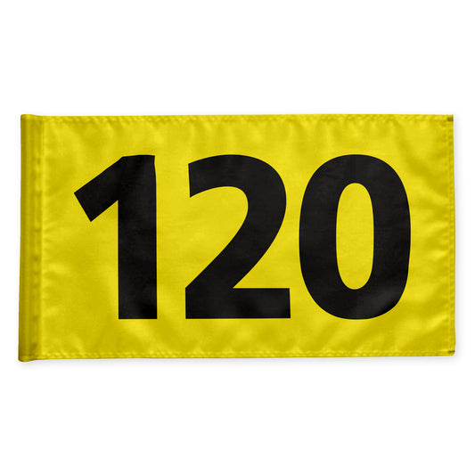 Driving range afstandsflag 120 m, gul med sorte tal, dobbelt 115 gram flagdug