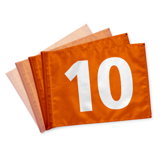 Puttinggreenflag 10-18, orange med hvide tal, 200 gram flagdug