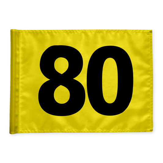 Driving range afstandsflag 80 m, gul med sorte tal, dobbelt 115 gram flagdug
